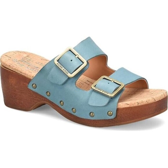 Kork Ease Saffron Turquoise Full Grain Leather Slide Sandals-NEW- SZ 9,10 - Picture 1 of 6